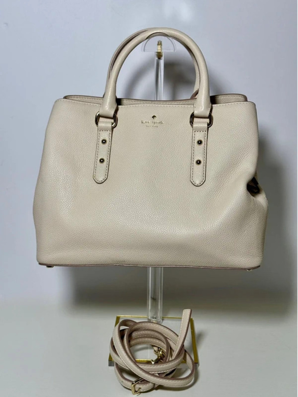 Kate Spade New York Cream Pebbled Leather Satchel Crossbody Bag Gold Hardware